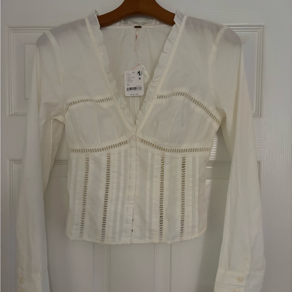 NWT Free people Cream Lace-Trim V-Neck Blouse